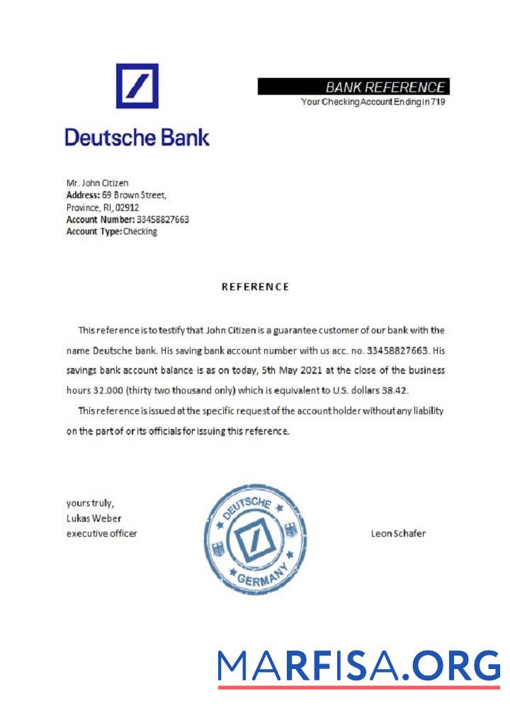 Printable Germany Deutsche bank reference sample